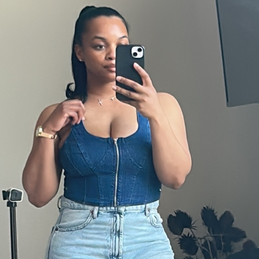 NWT Denim Zip-Up Corset Crop Top – S, M, L Available
